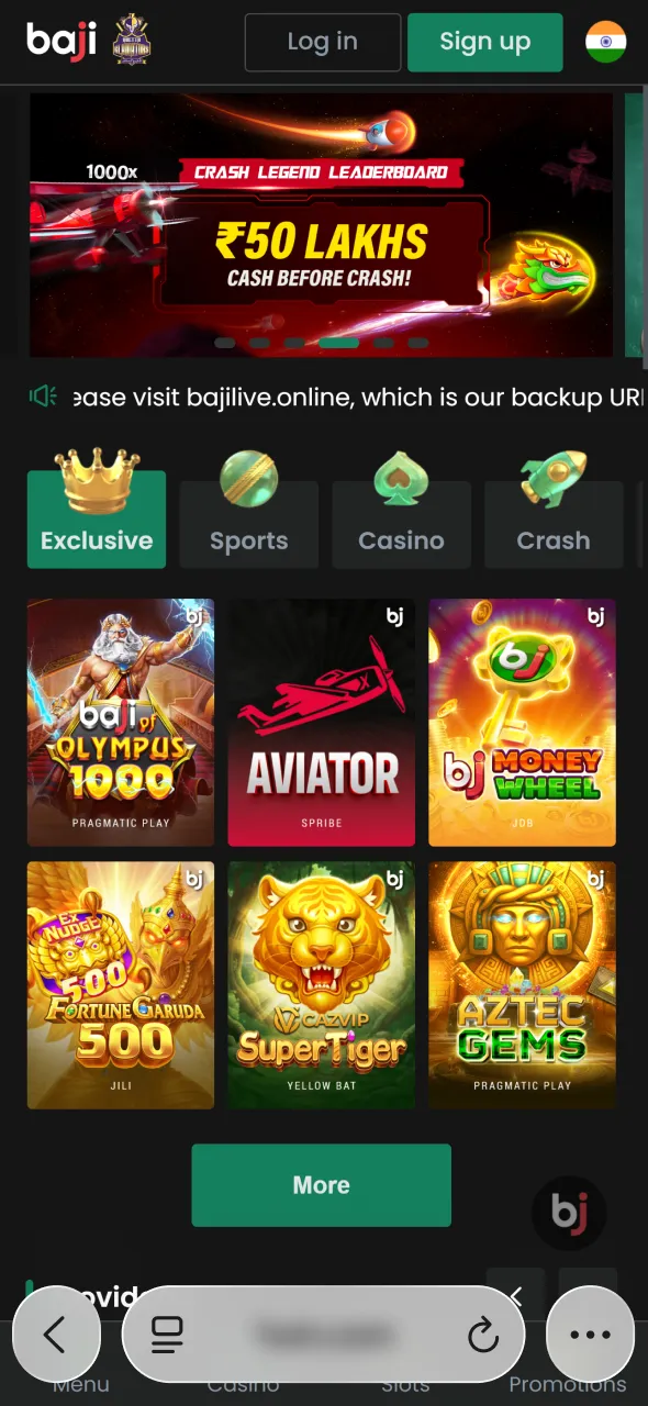 Launch Safari and access Aviator through the Baji Live application.