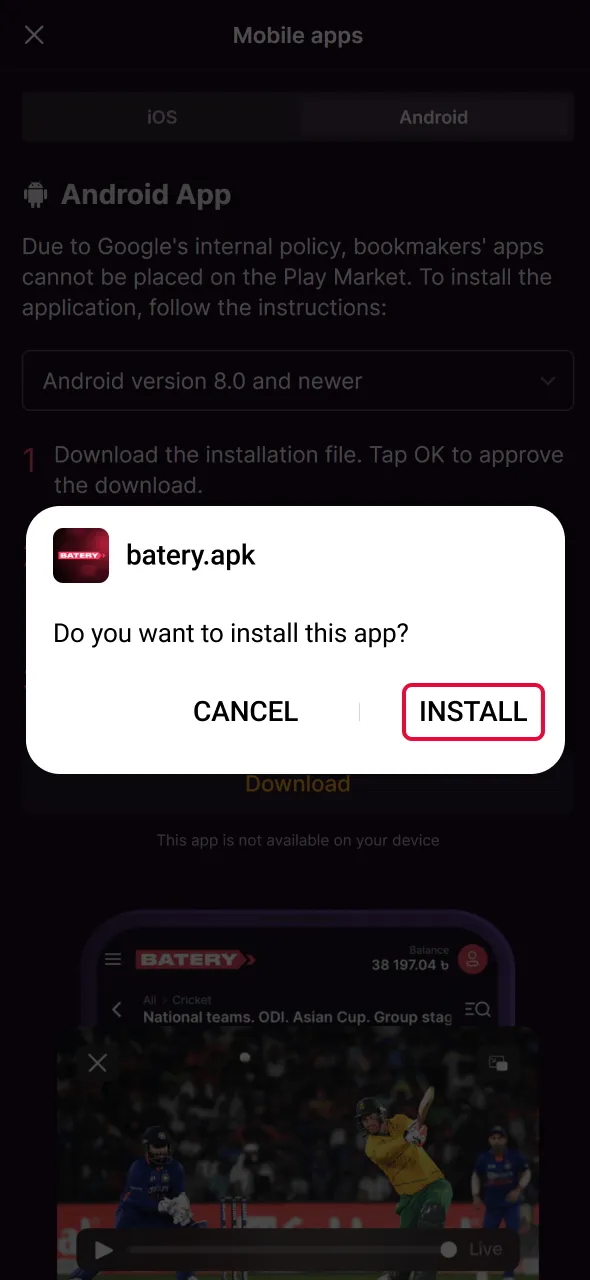 Run the setup file to enable Aviator access through the Batery app.