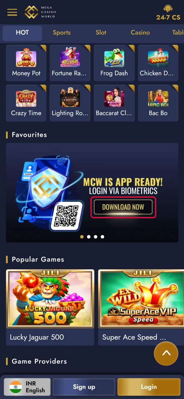 Find the download link to install Aviator from Mega Casino World.