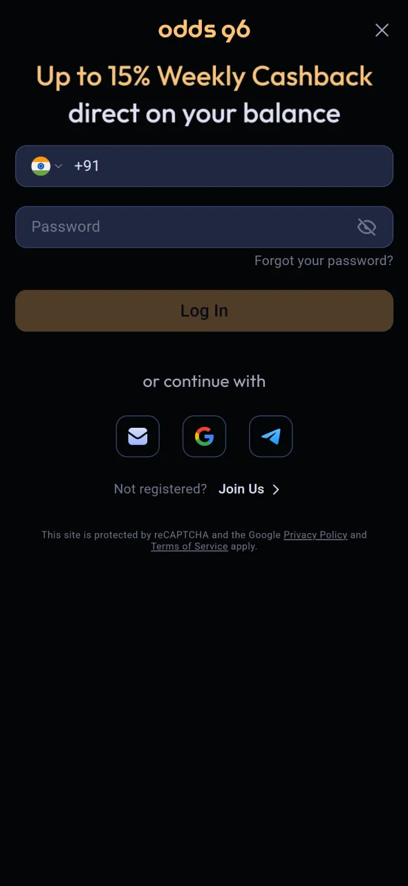 Launch the app and log in to play Aviator on Odds96.