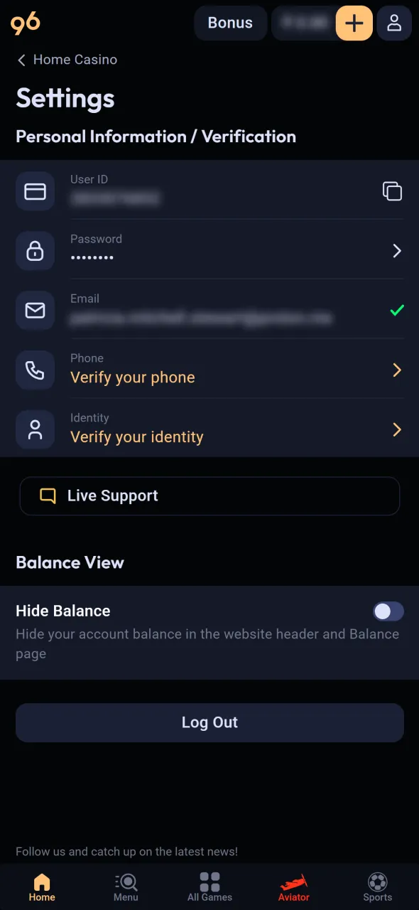 Verify your account to access Aviator features on Odds96.