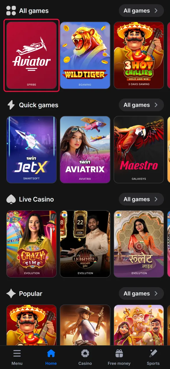 Start playing Aviator using activated promo code benefits.